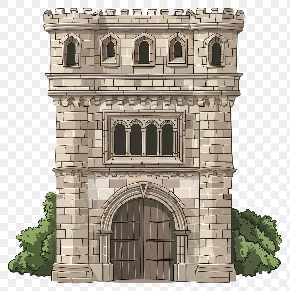 PNG Cartoon of Arch tower architecture building white background.