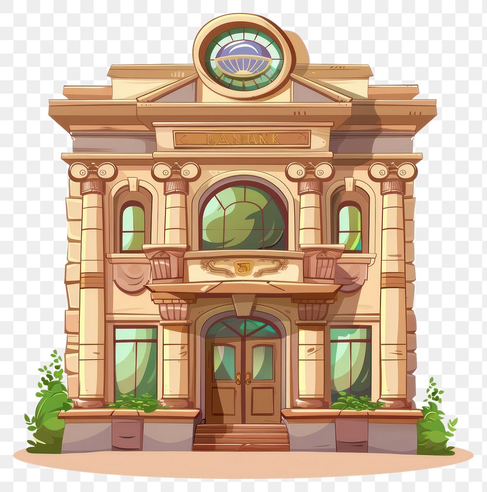 PNG Cartoon of Bank architecture building house.
