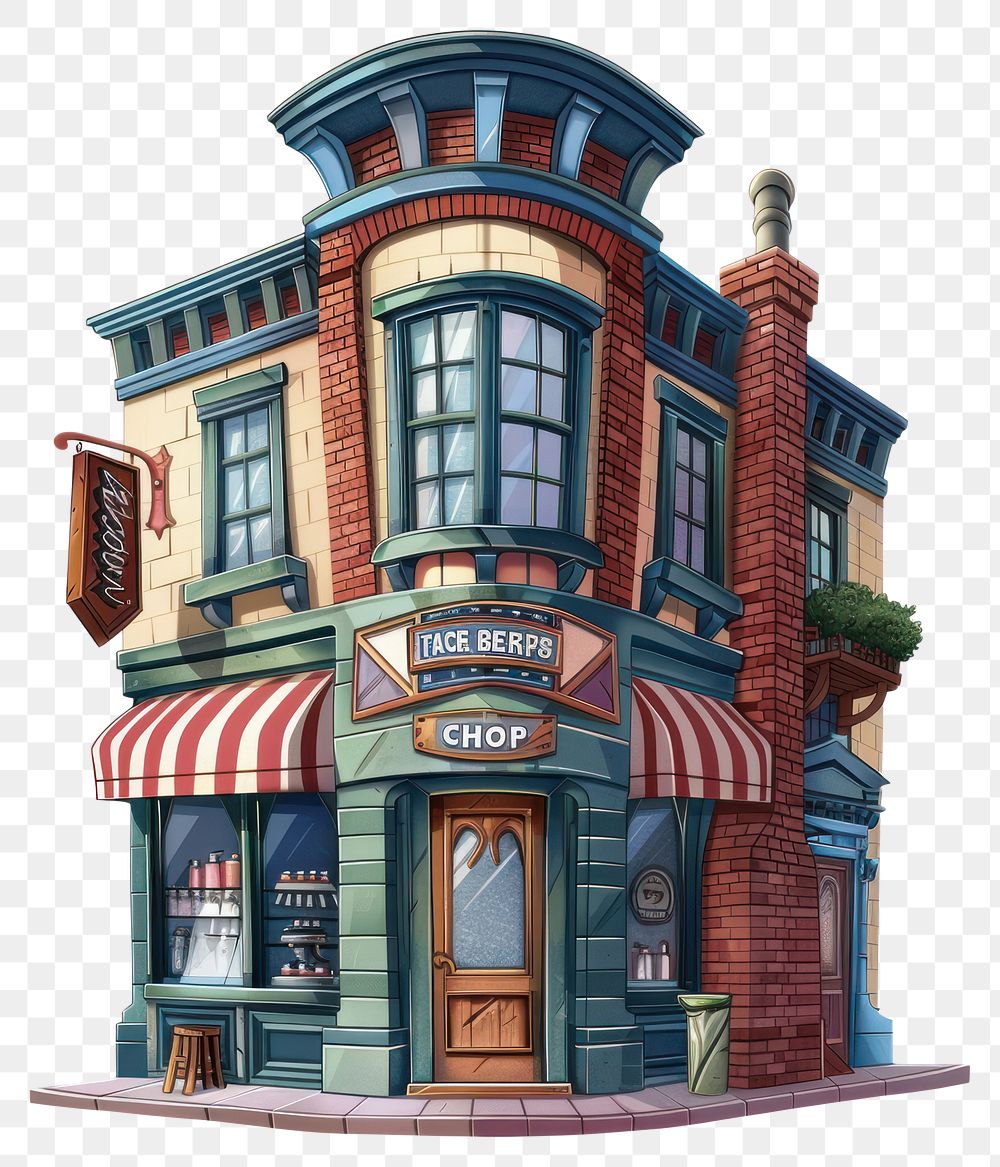 PNG Cartoon of Barber shop architecture building window.