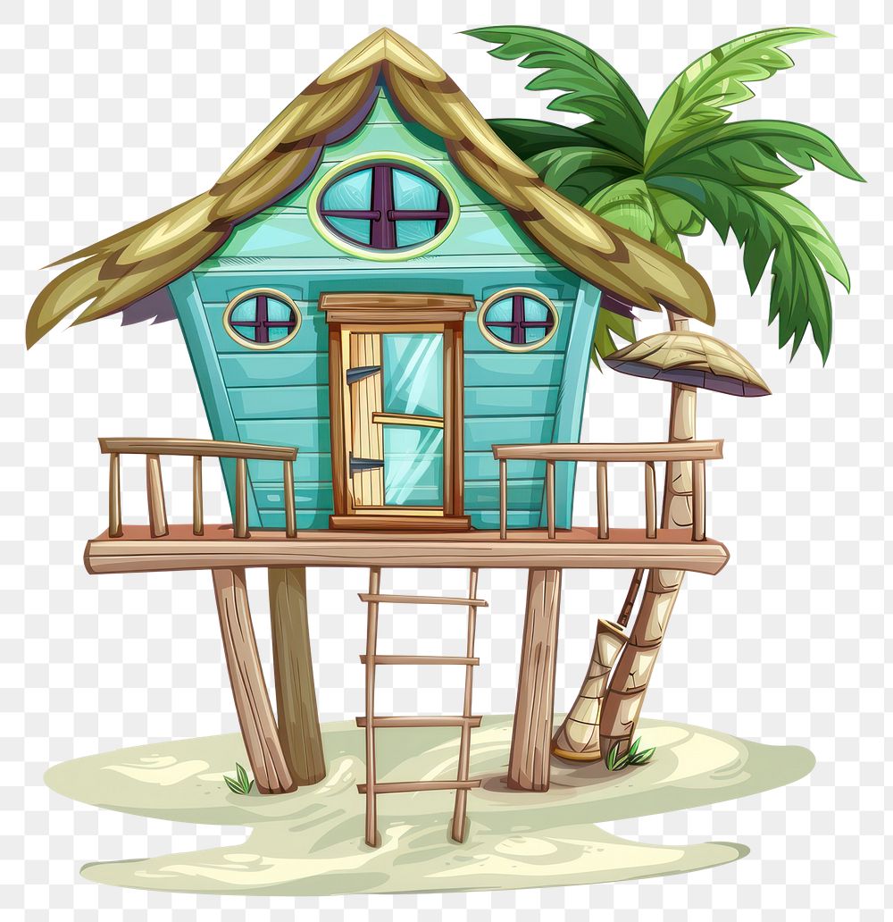 PNG Cartoon of Beach house architecture building outdoors.