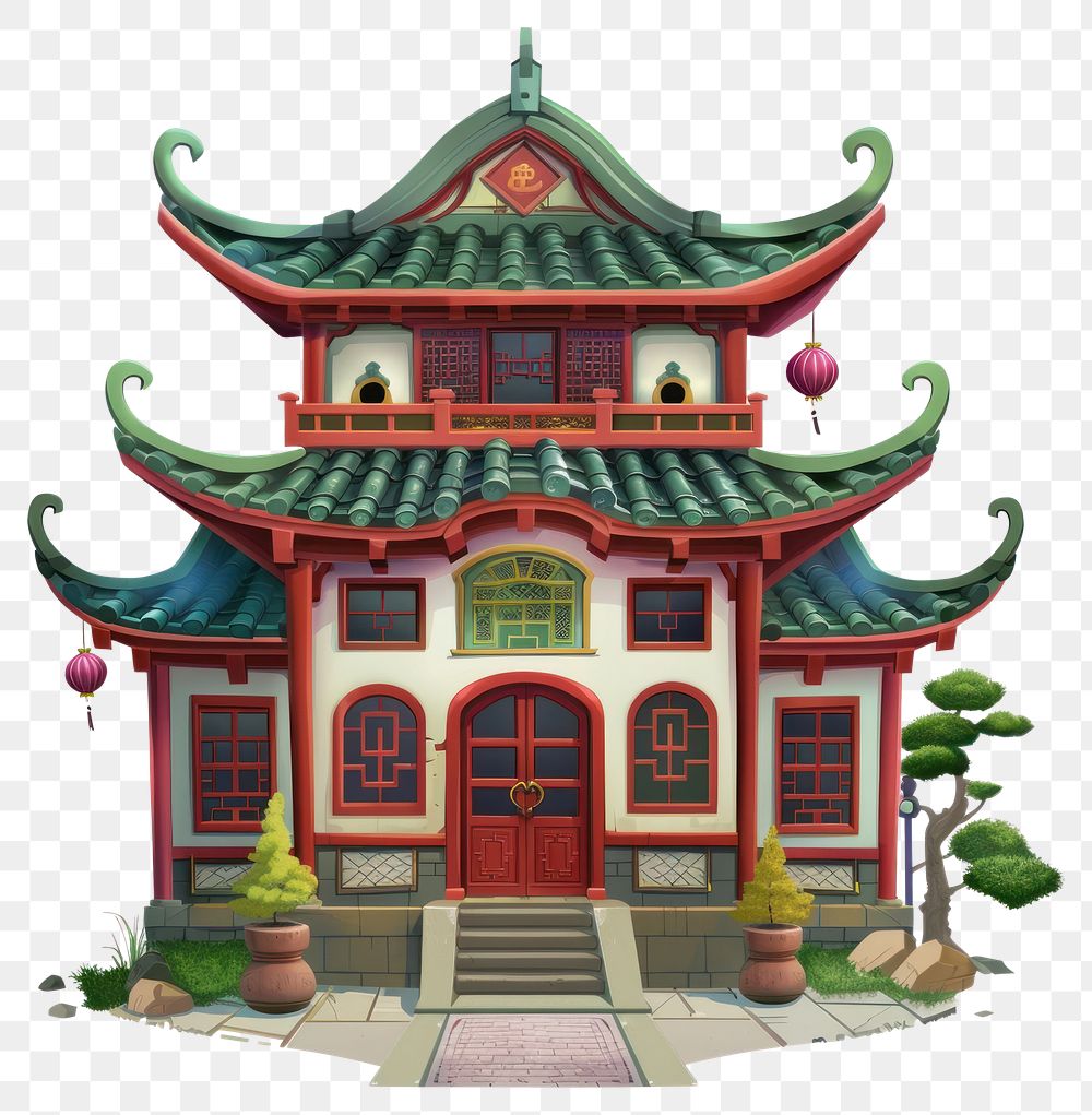 PNG Cartoon of China House architecture building pagoda.