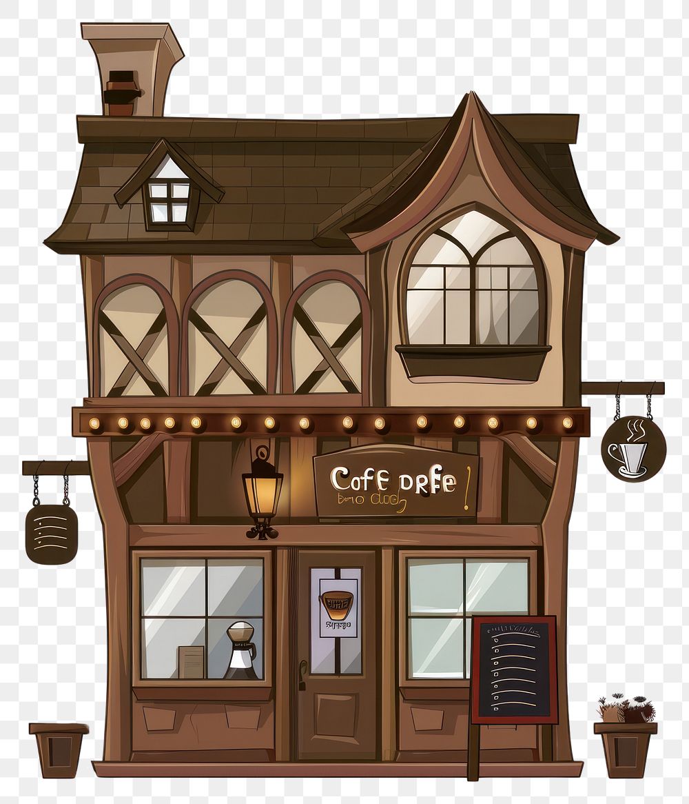 PNG Cartoon of Coffee shop architecture building house.