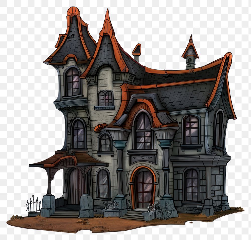 PNG Cartoon of Haunted house architecture building drawing.