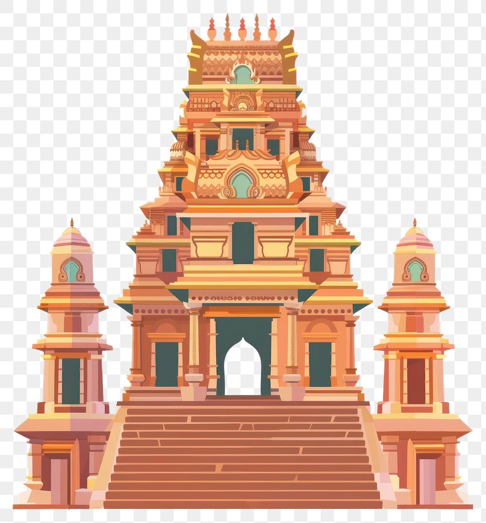 PNG Cartoon of India temple architecture building pagoda.