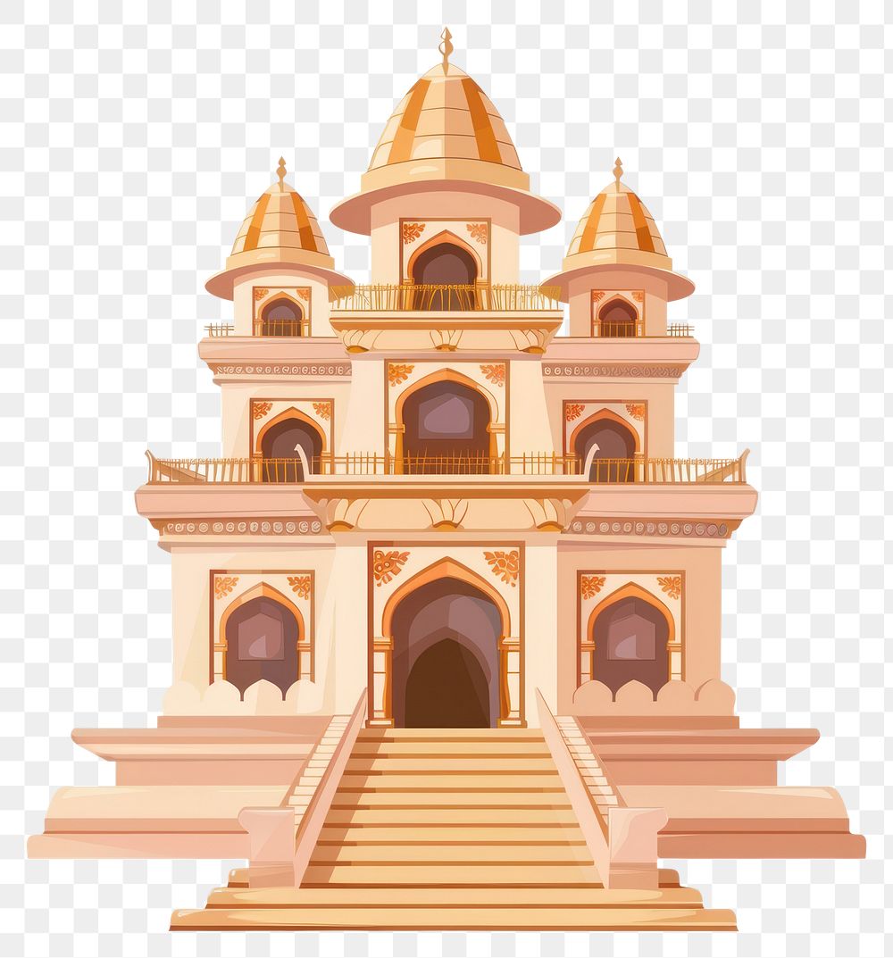 PNG Cartoon of India temple architecture building staircase.