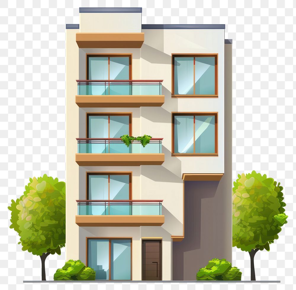 PNG Cartoon of modern Apartment architecture building apartment.