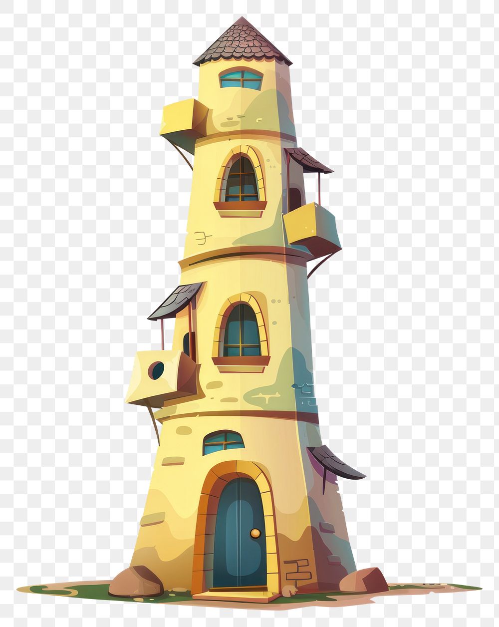 PNG Cartoon of retro tower architecture building white background.