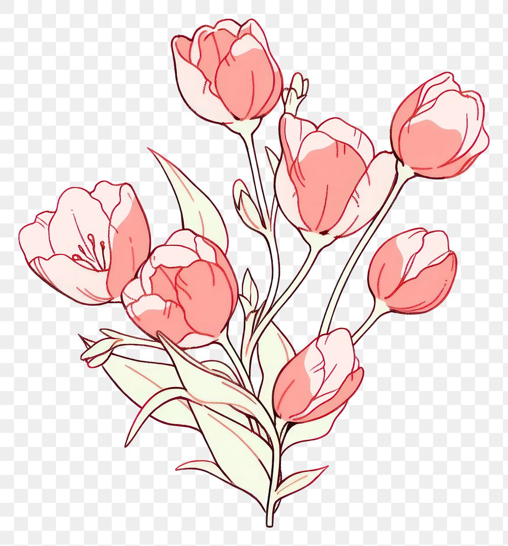PNG Pink Tulips flower drawing sketch plant.