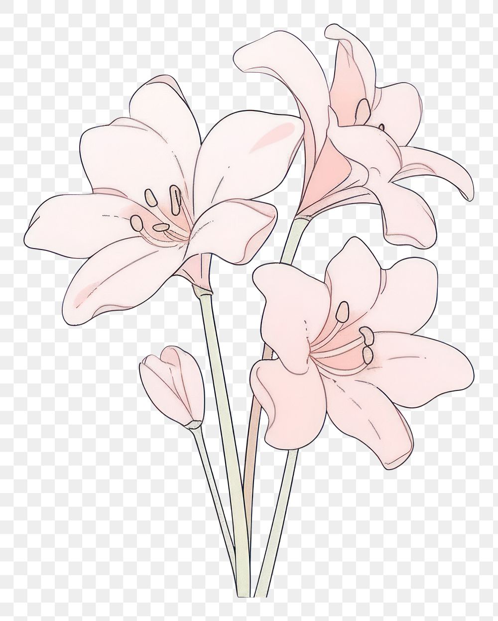 PNG Pink amaryllis flower blossom drawing sketch.