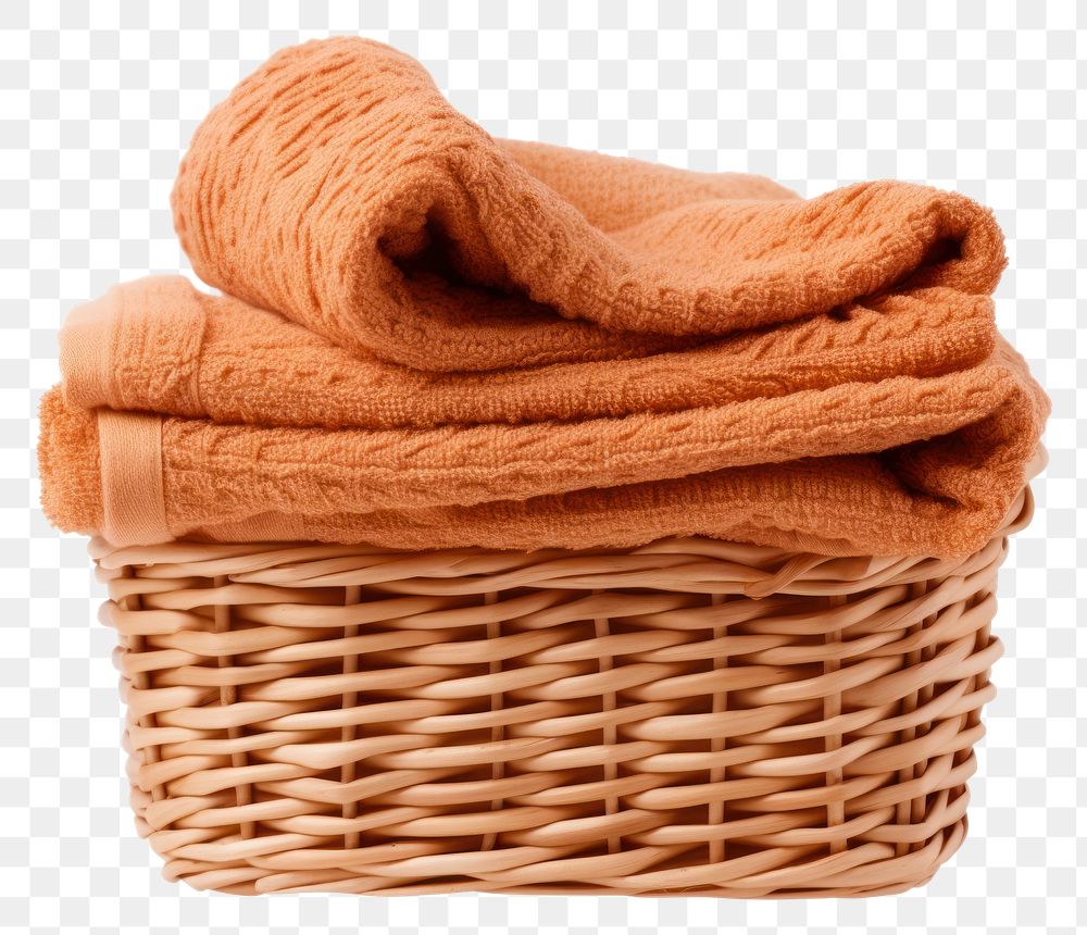PNG Towel in a basket white background container clothing.