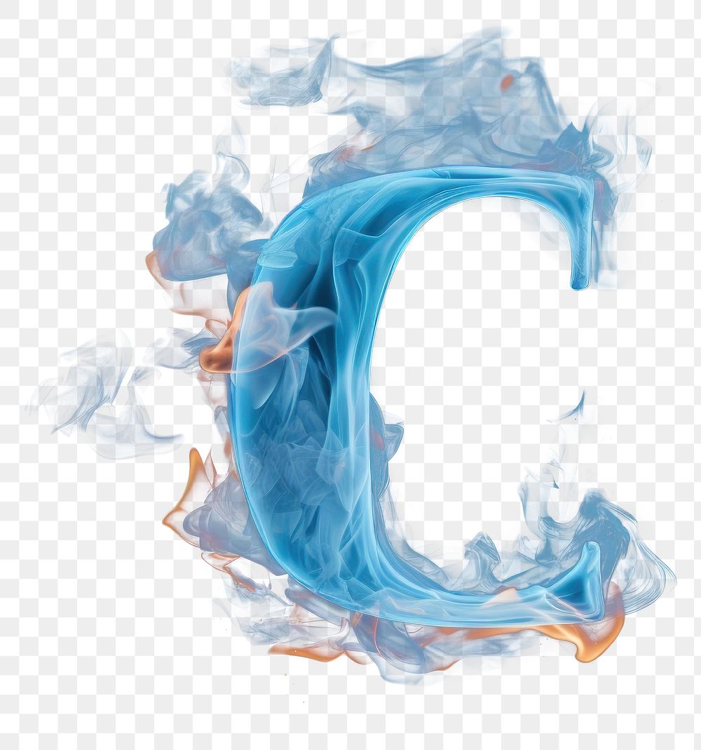 PNG Blue flame letter C burning smoke font.