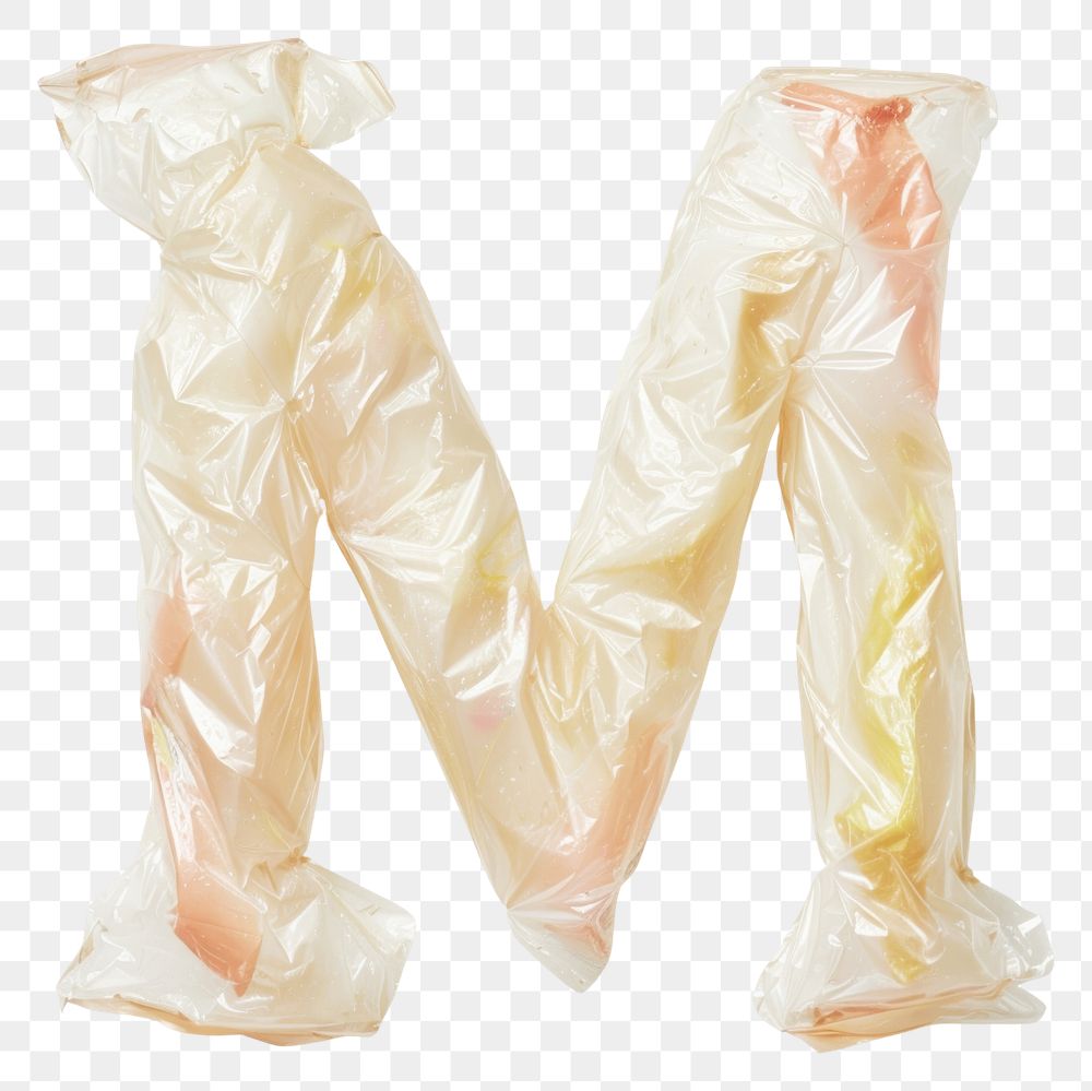 PNG Plastic bag alphabet M white background crumpled yellow.