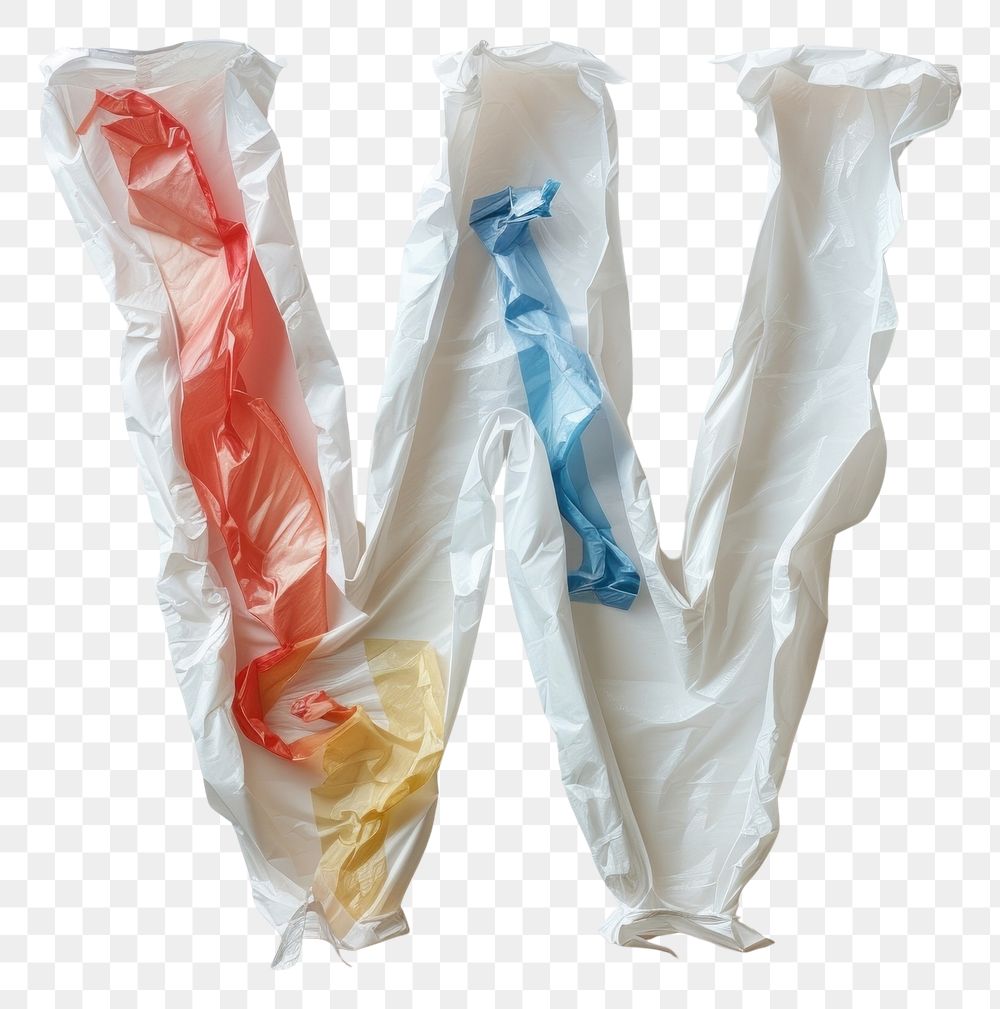 PNG Plastic bag alphabet W white background diaper crumpled paper.