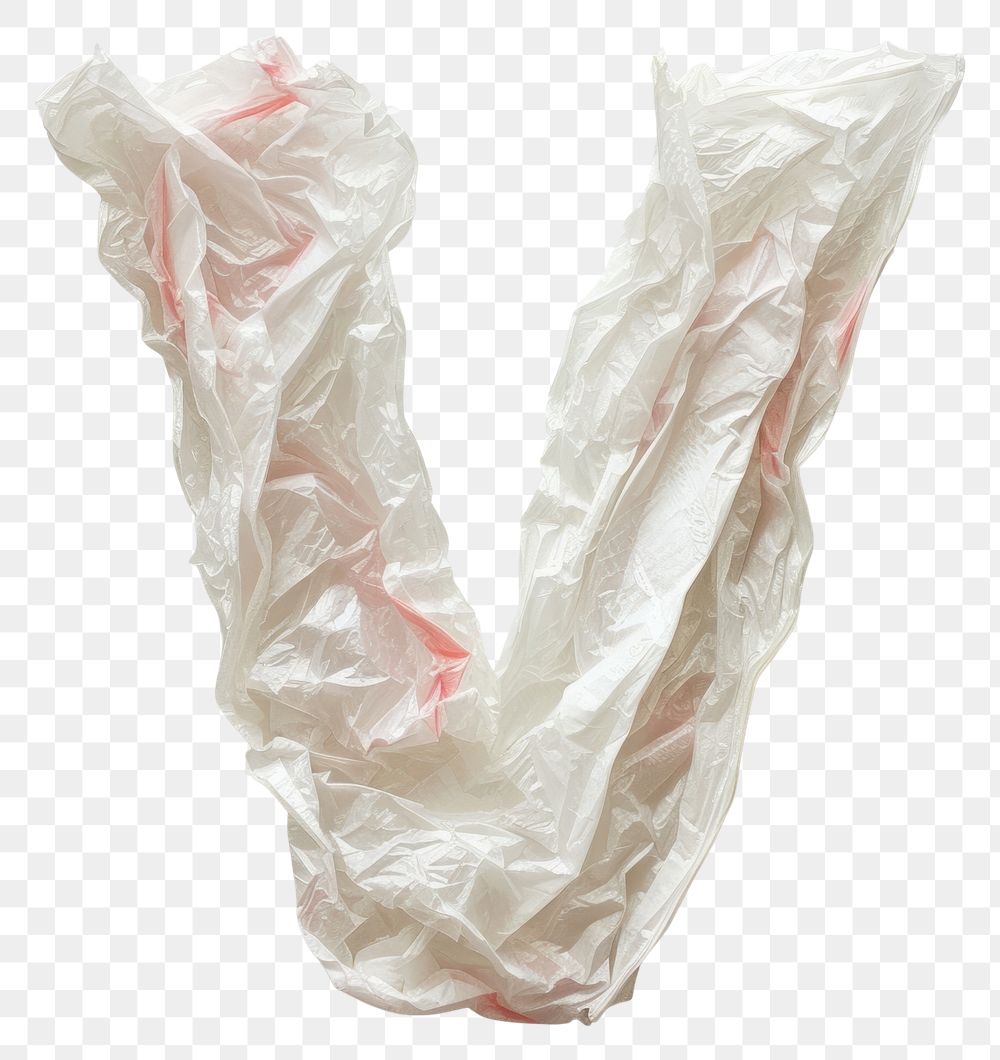 PNG Plastic bag alphabet V white crumpled textile.