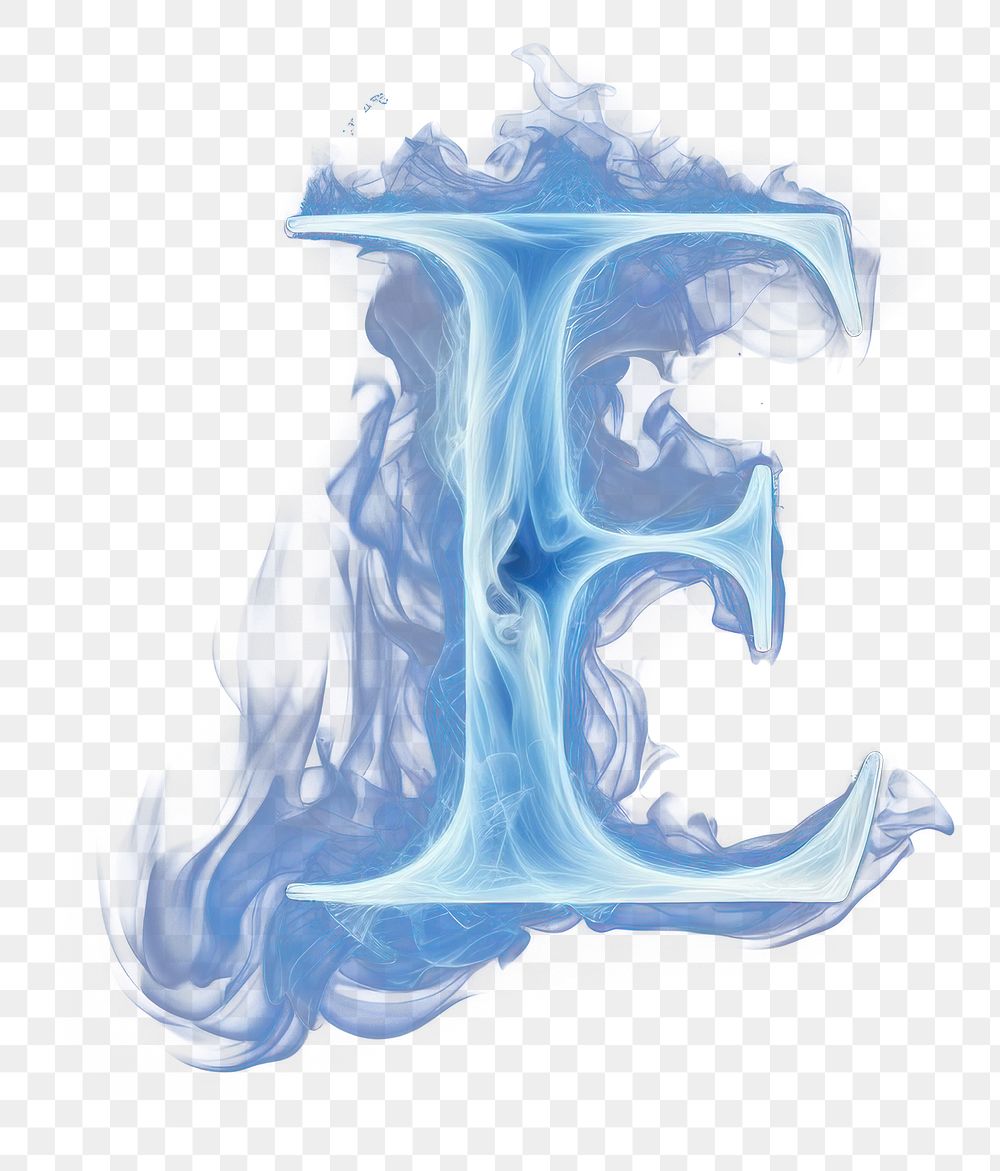 PNG Blue flame letter E burning smoke font.