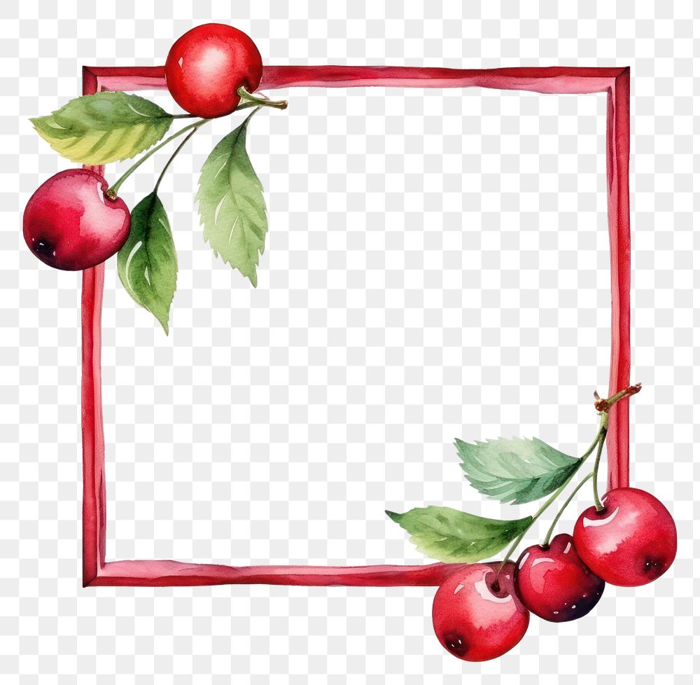 PNG  Cherry frame watercolor plant food white background.