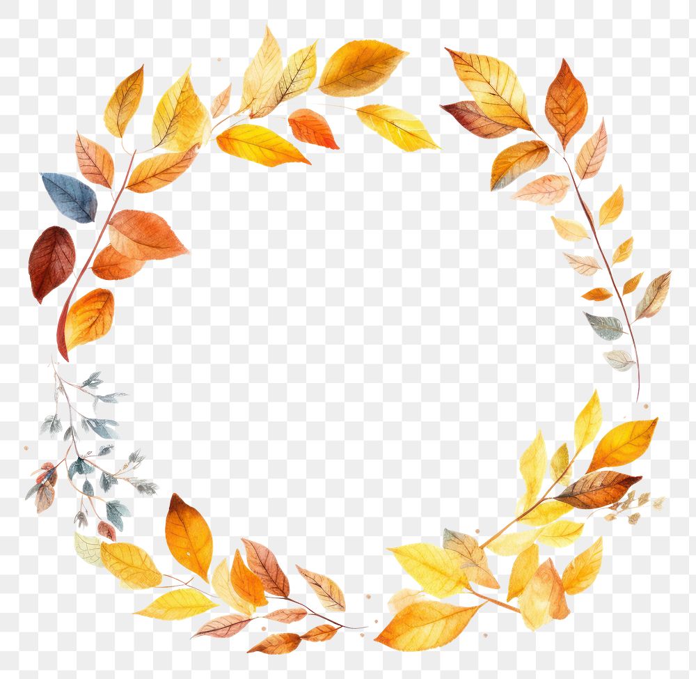 PNG  Autumn leaves frame watercolor wreath plant leaf.