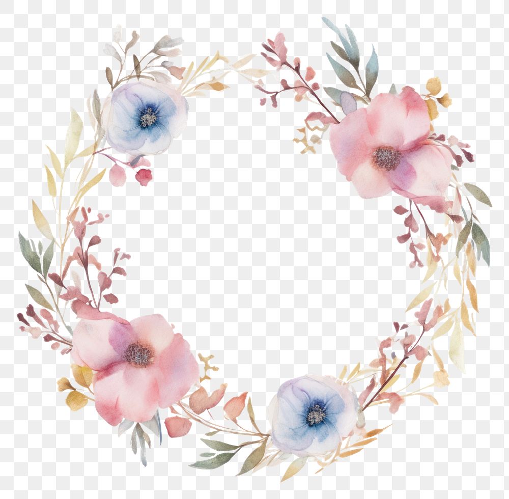 PNG Flower wreath border watercolor pattern plant white background.
