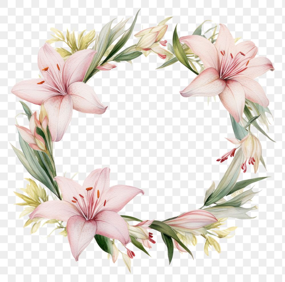 PNG  Lily frame watercolor flower wreath plant.