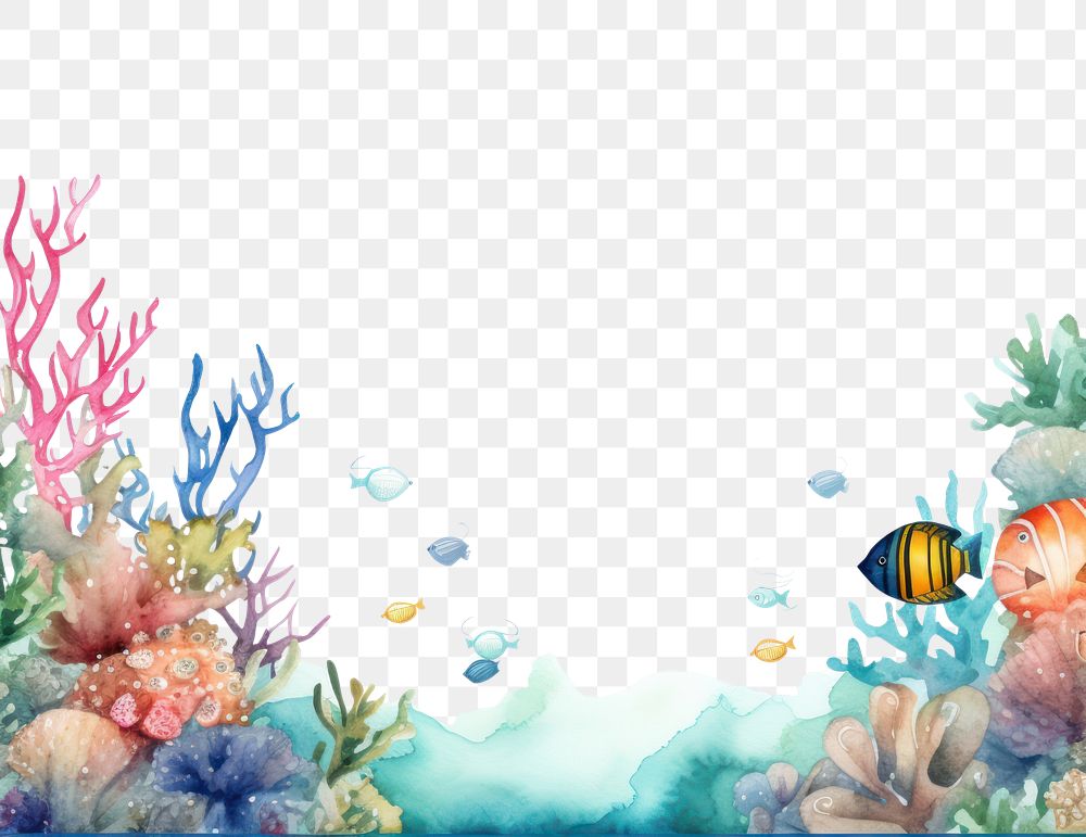 PNG Sea life border watercolor backgrounds outdoors aquarium.