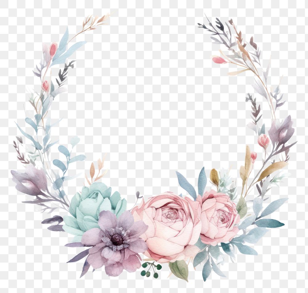 PNG Wedding flower frame watercolor pattern wreath plant.