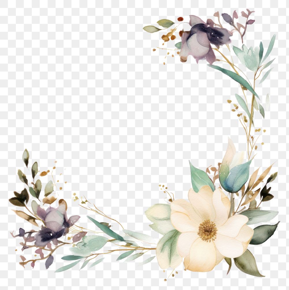 PNG  Wedding frame border watercolor pattern wreath flower