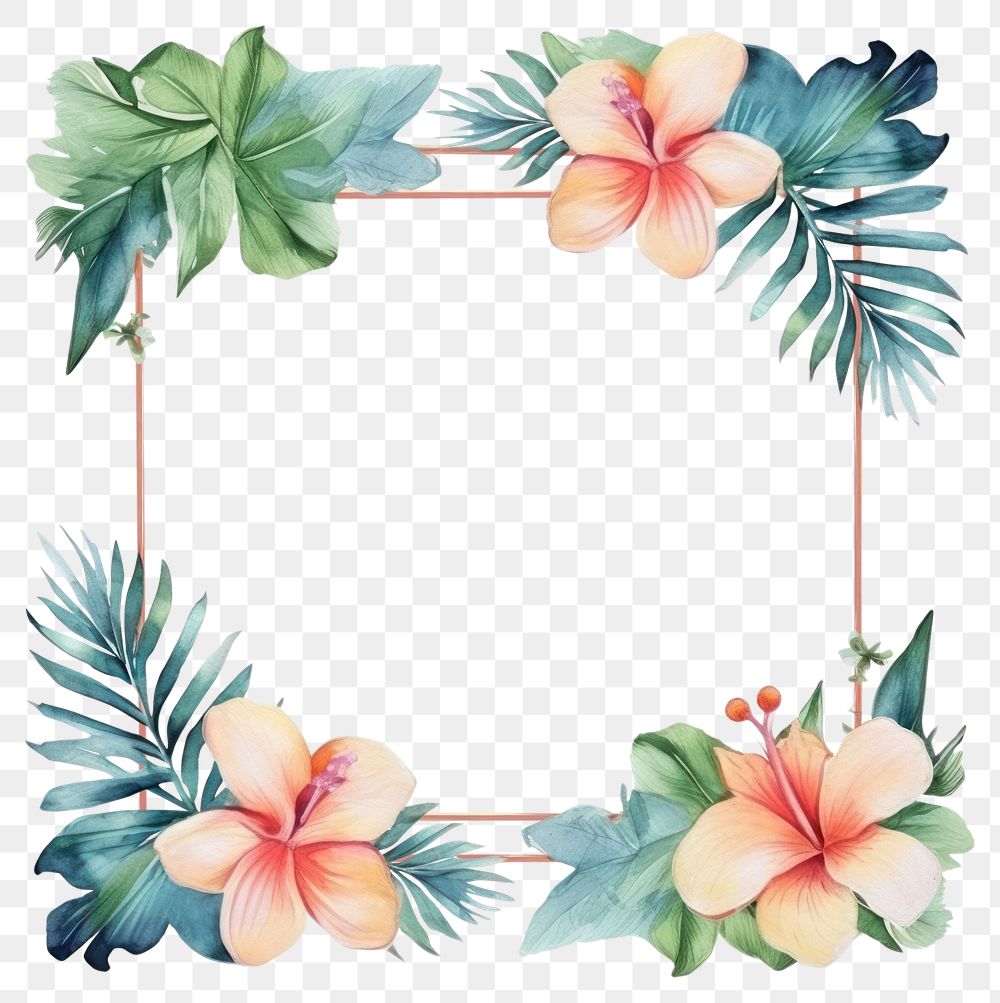 PNG Tropical flower frame watercolor pattern plant white background.