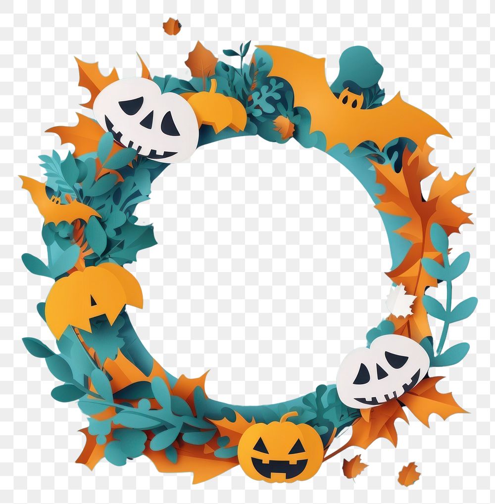 PNG Halloween circle border wreath anthropomorphic jack-o'-lantern.