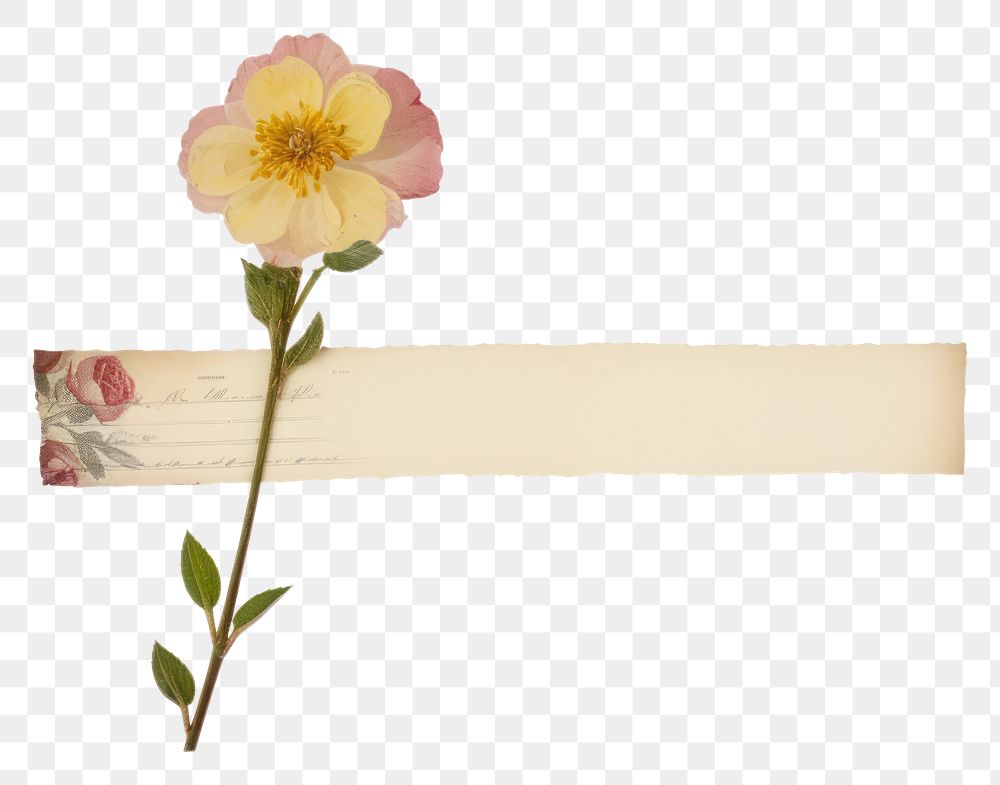 PNG Tape stuck on the flower petal plant paper.