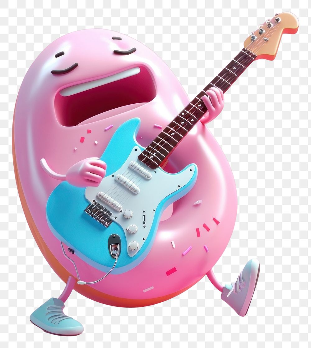 PNG Donut character playing rock guitar cartoon representation enjoyment.
