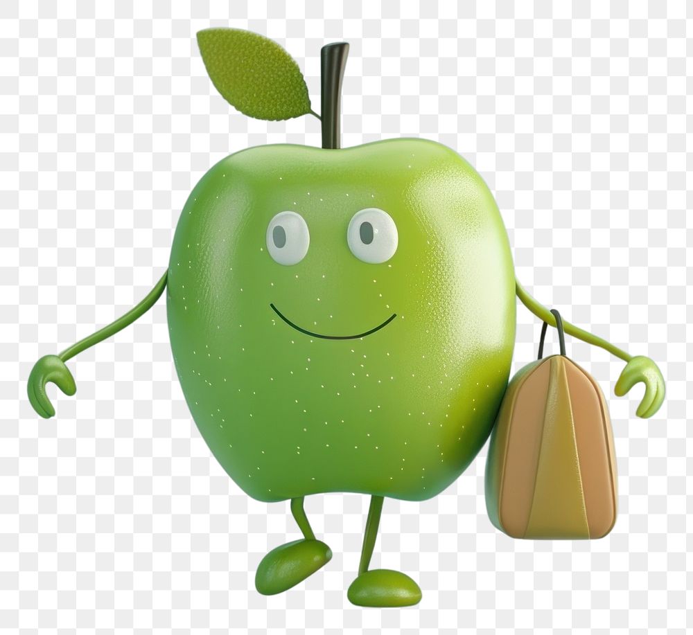 PNG Green apple character cartoon fruit plant.