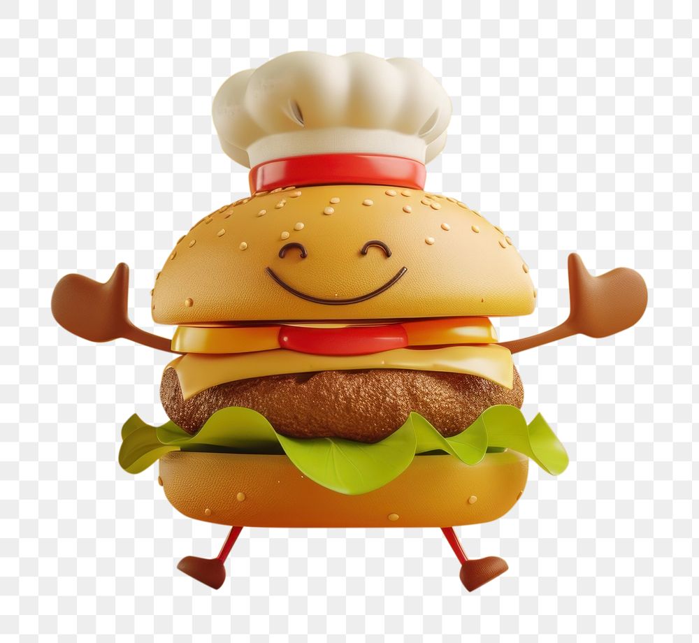 PNG Hamburger in chef character cartoon food representation.
