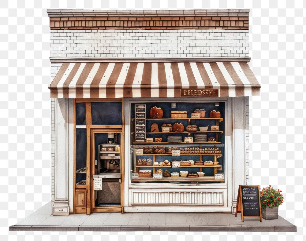 PNG Architecture illustration bakery shop accessories blackboard dollhouse.
