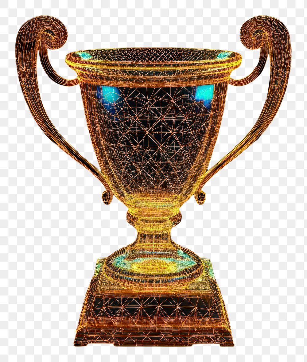 PNG  Glowing wireframe of trophy glass black background achievement.