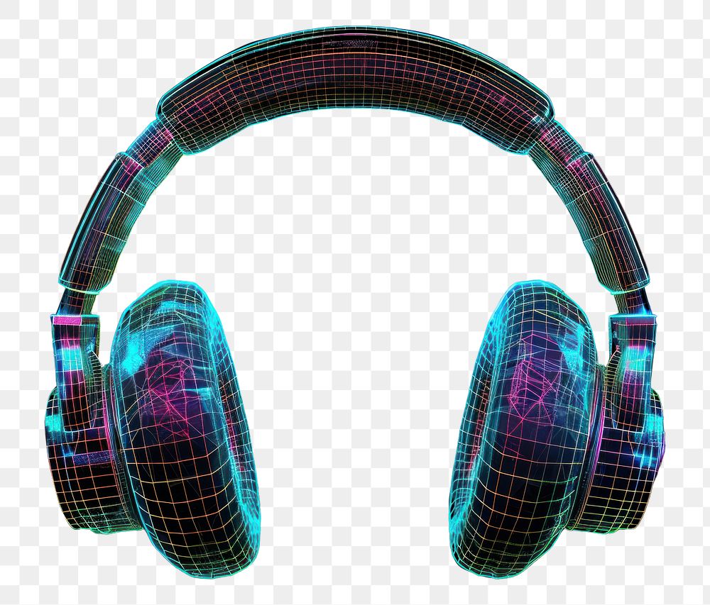 PNG  Glowing wireframe of headphone headphones headset black background.