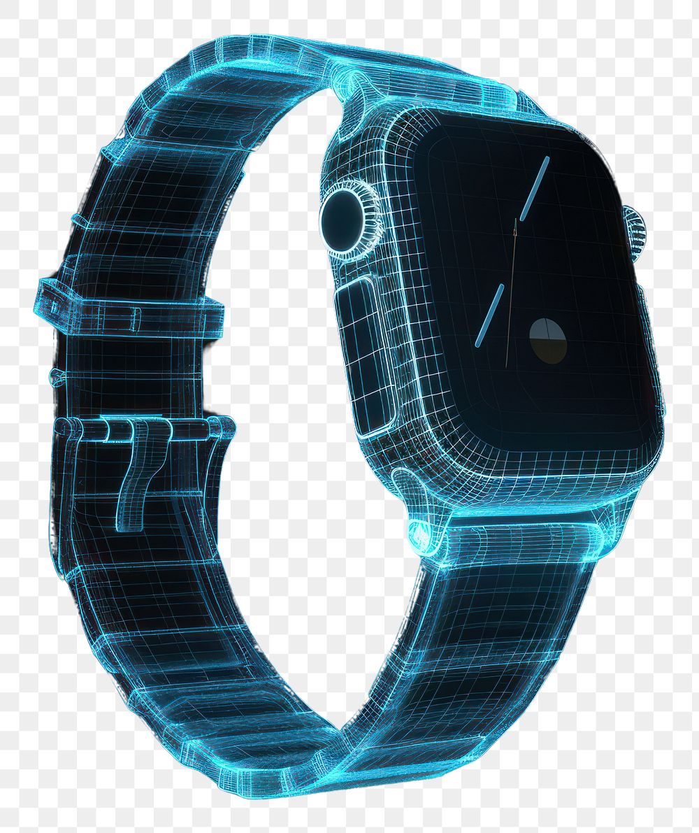 PNG  Glowing wireframe of smart watch futuristic night black background.