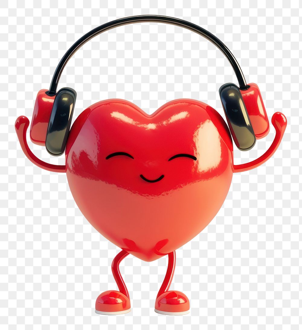 PNG 3d character heart wear headphone headphones cartoon anthropomorphic.