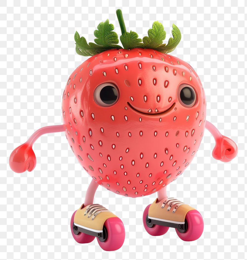 PNG 3d character strawberry play roller skate cartoon fruit plant.