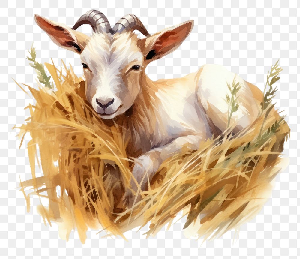 PNG Watercolor goat sleeping animal livestock cartoon.