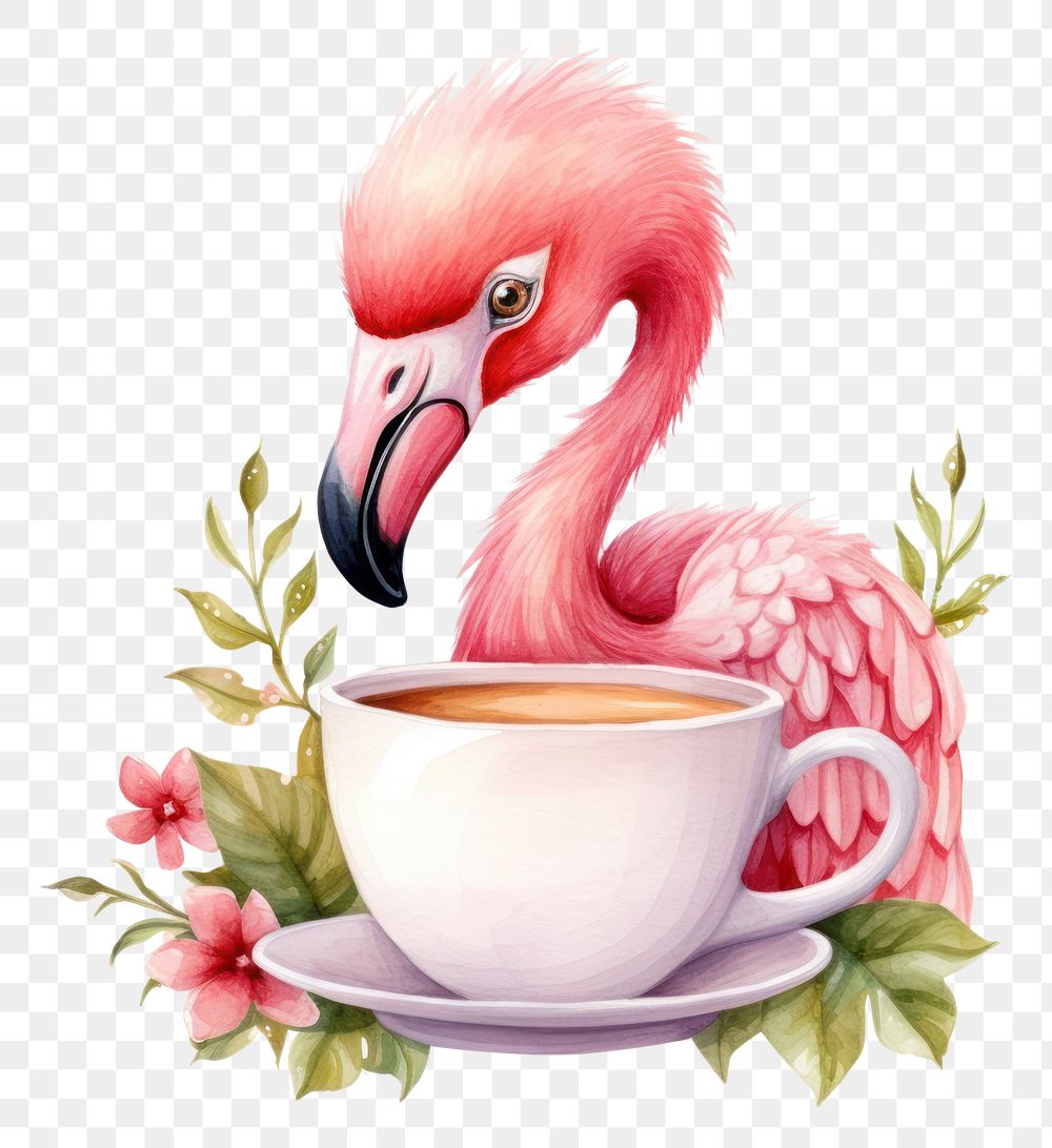 PNG Flamingo coffee drink bird.