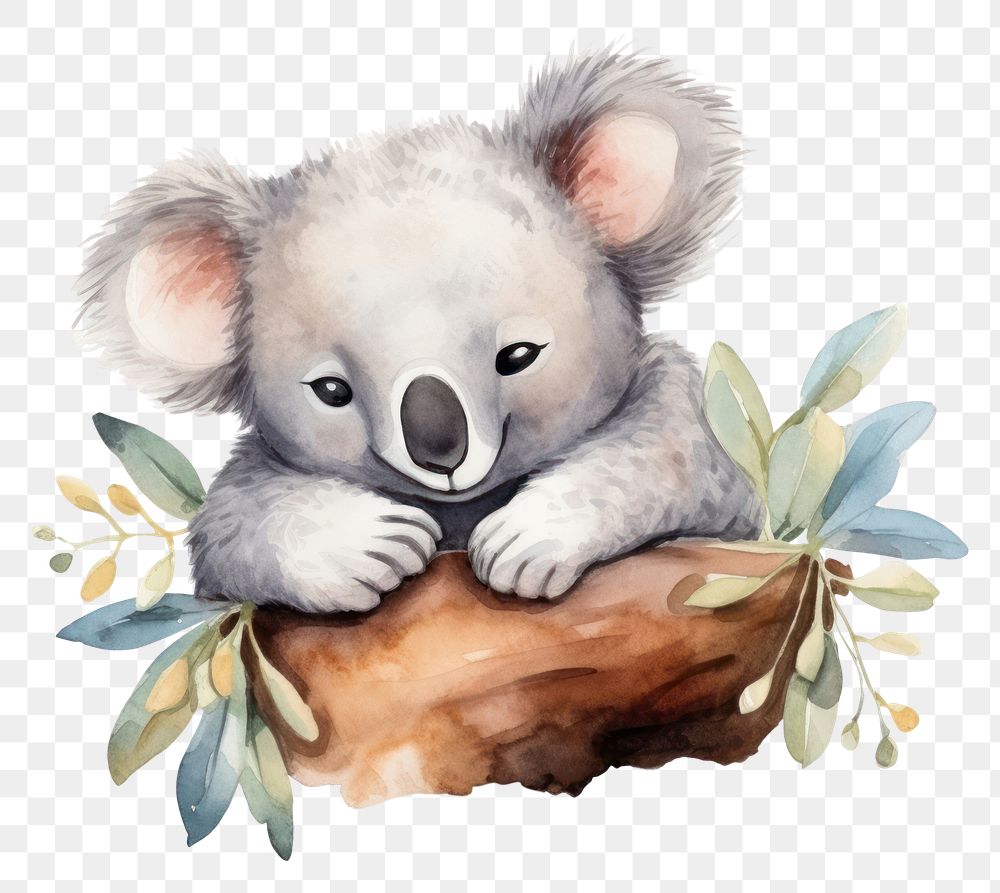 PNG Watercolor koala sleeping animal cartoon mammal