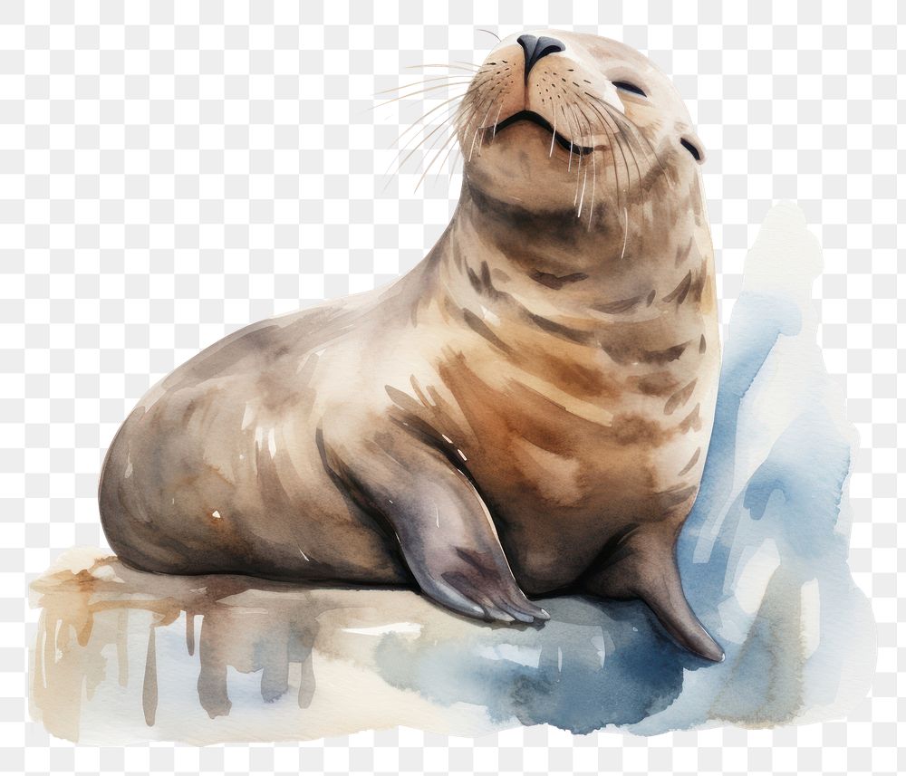 PNG Watercolor seal sleeping animal cartoon mammal.