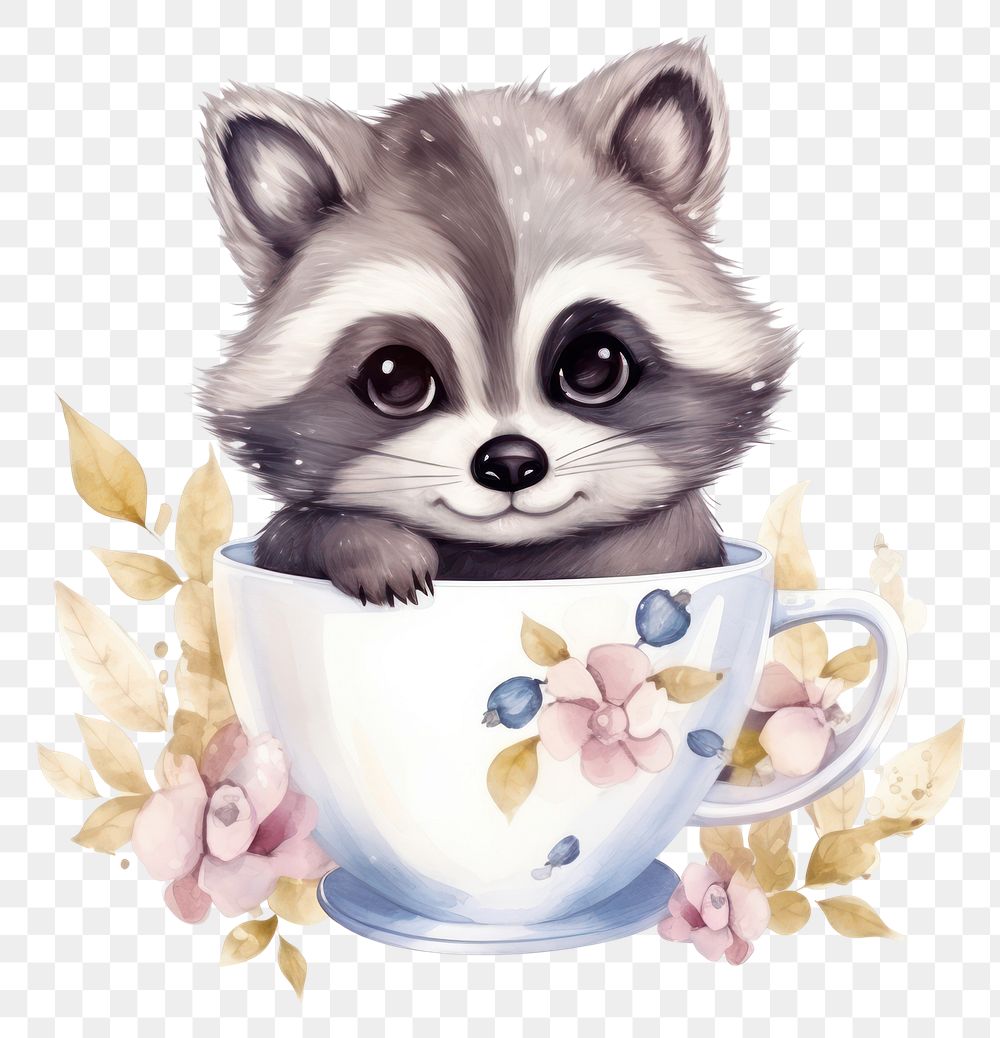 PNG Raccoon mammal coffee cup.