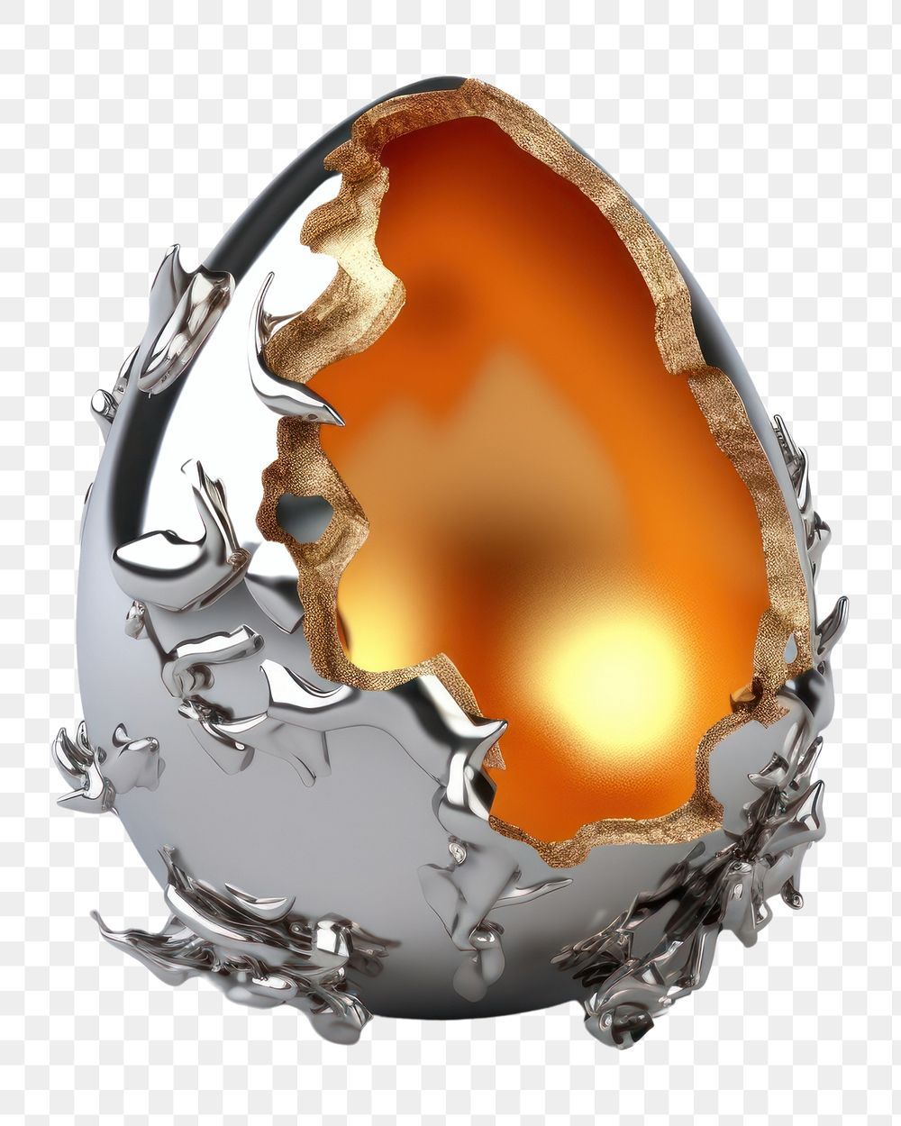 PNG 3d render of fired egg jewelry white background destruction.