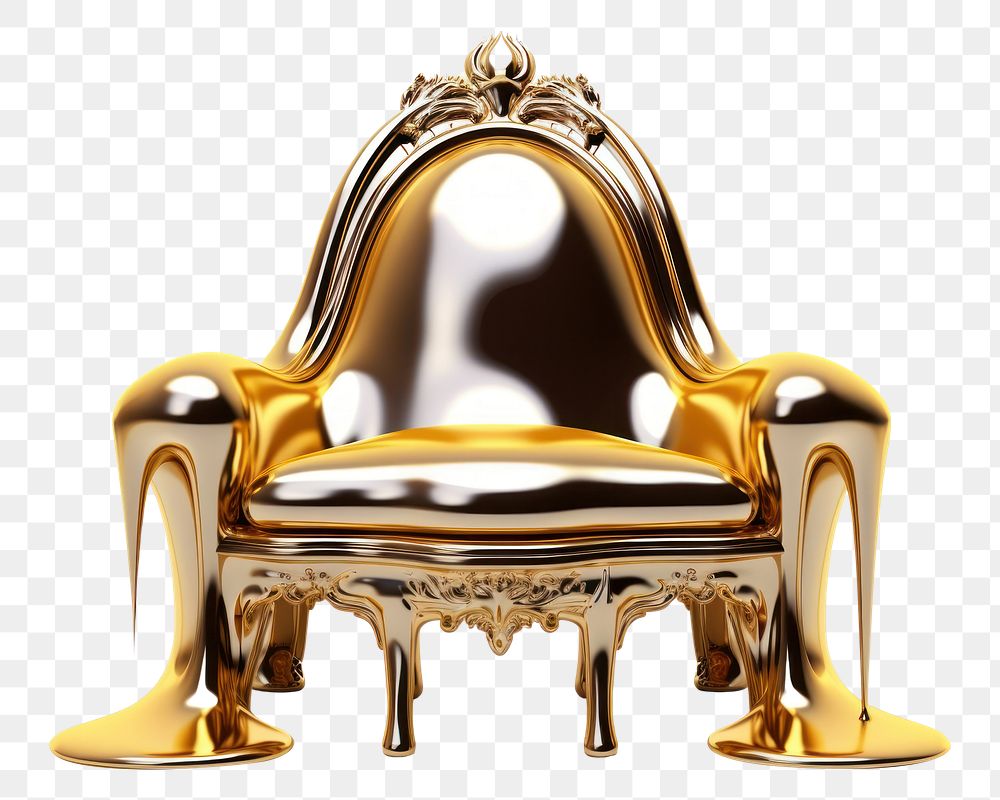 PNG 3d render of throne furniture metal chair.