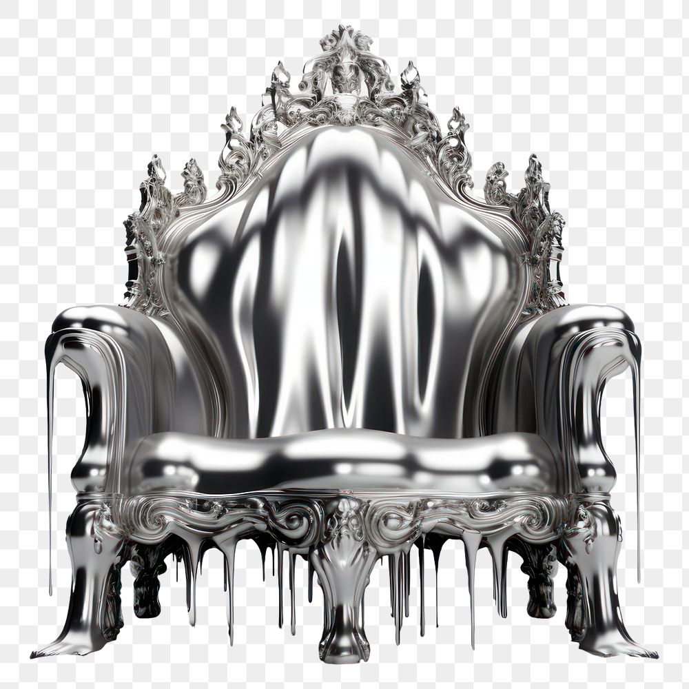 PNG 3d render of throne furniture silver metal.