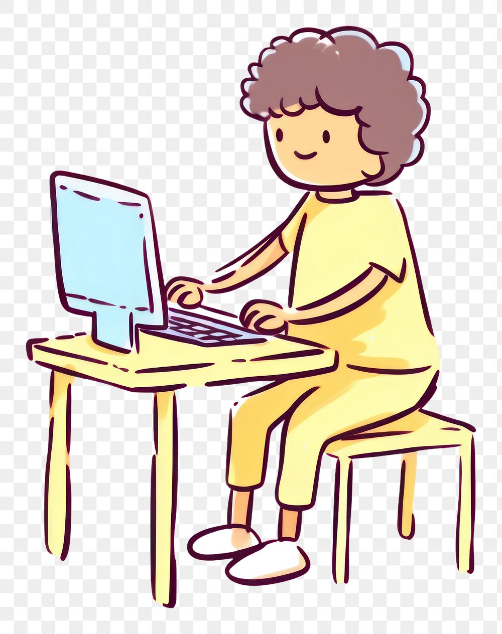 PNG Kid playing computer furniture sitting drawing.