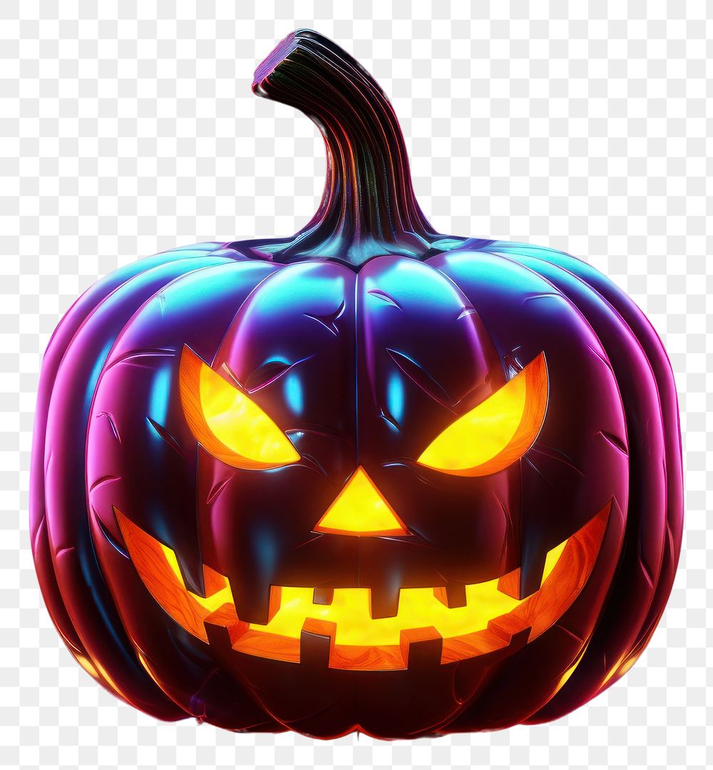 PNG 3D render neon halloween pumpkin icon anthropomorphic jack-o'-lantern jack-o-lantern.