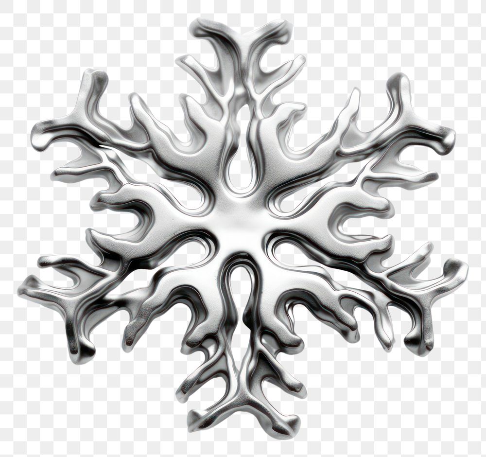 PNG 3d render of snowflake white metal white background.