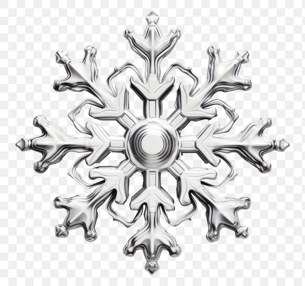 PNG 3d render of snowflake brooch white metal.